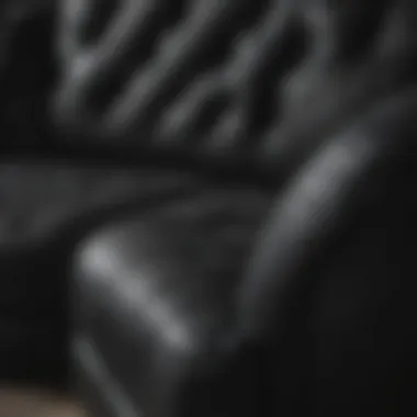 Close-up of black sofa upholstery showcasing texture