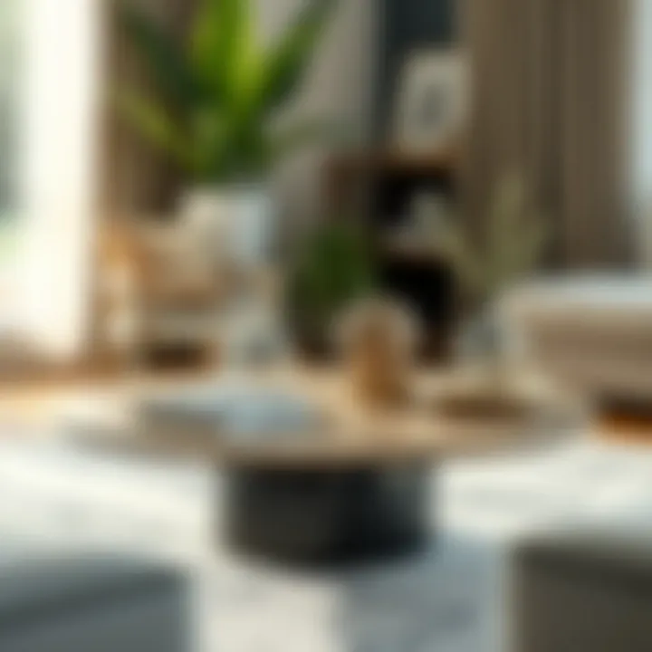 A sleek coffee table adorned with unique decorative objects