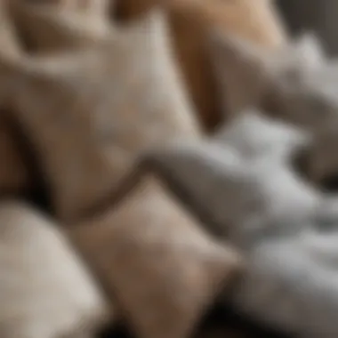 Close-up of various textures and patterns on throw pillow covers