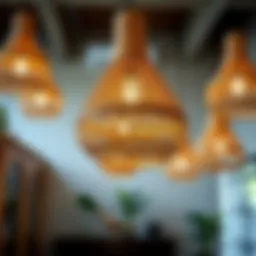 Elegant woven hanging lamp showcasing intricate patterns