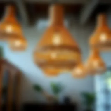 Elegant woven hanging lamp showcasing intricate patterns