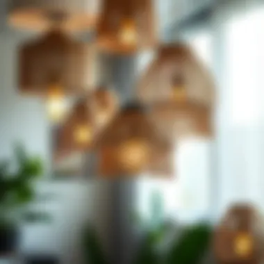 Variety of materials used in woven lamp designs