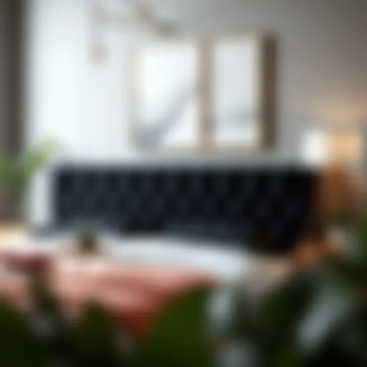 Stylish black tufted bed frame complemented by contemporary decor