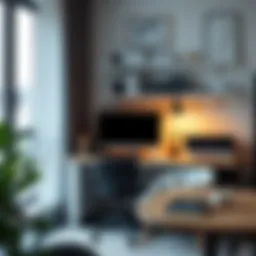 A well-organized computer desk in a modern office setting