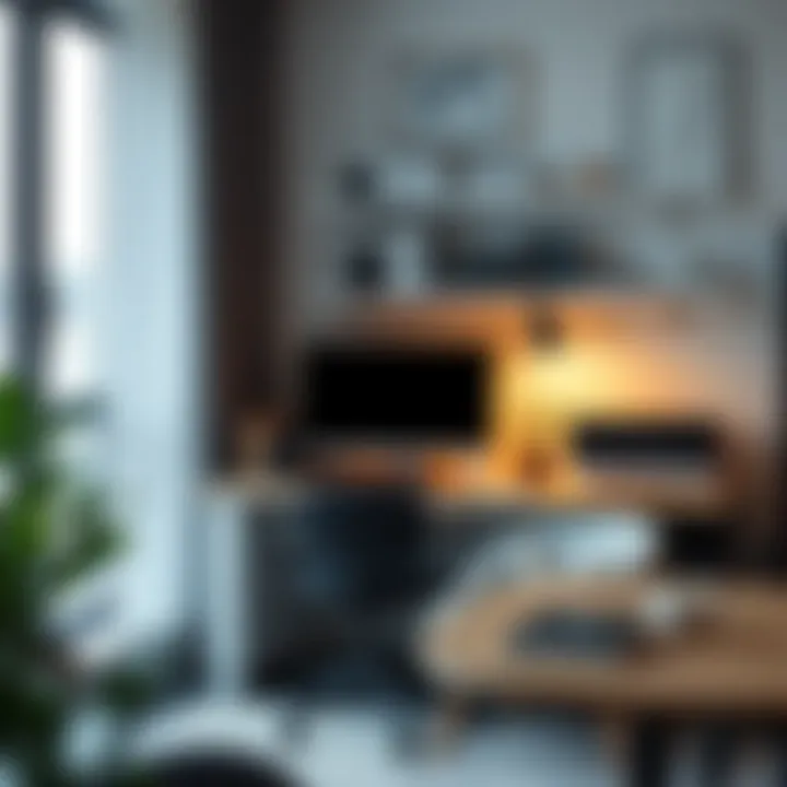 Organized Computer Desk A well-organized computer desk in a modern office setting