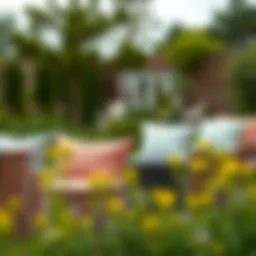 A variety of stylish outdoor cushion holders in a garden setting