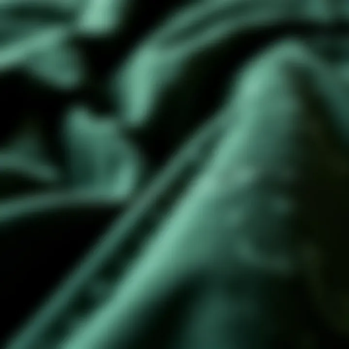 Exploring the Textural Richness of Dark Green Fabrics Close-up of the texture and fabric of a dark green king blanket