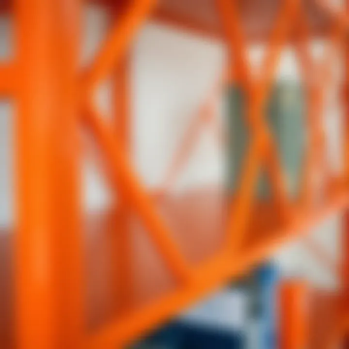 Close-up of orange metal bookcase texture and finish