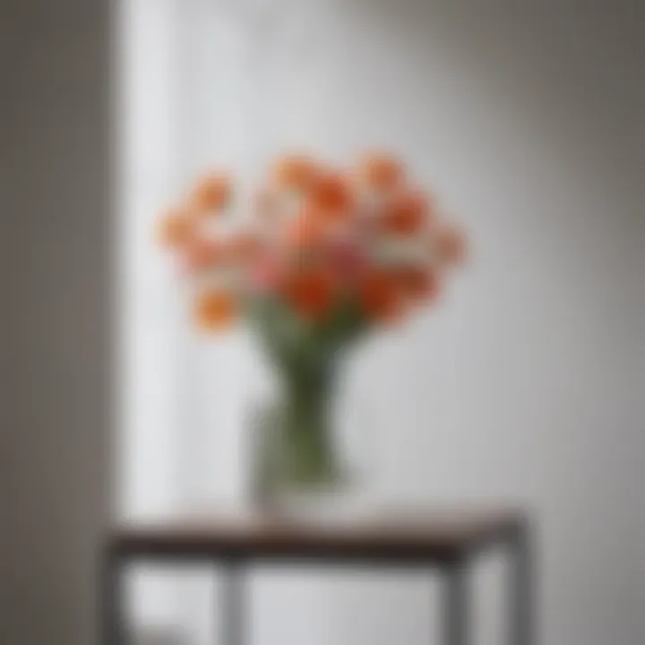 Artistic arrangement of faux flowers in a minimalistic space