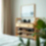 Elegant wooden shoe rack enhancing bedroom decor