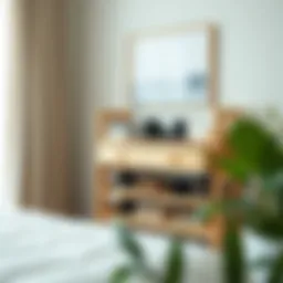 Elegant wooden shoe rack enhancing bedroom decor