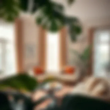 Enhancing Interiors with Tropical Motifs Stylish interior featuring fake tropical leaves as decor elements