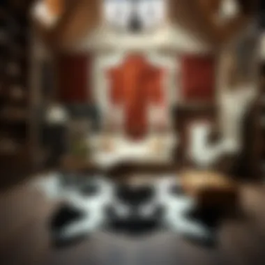 Historical cowhide rugs displayed in an artful arrangement