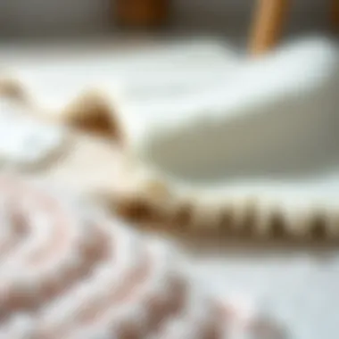 Close-up view of different materials used in white floor rugs