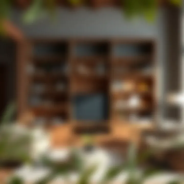 Sustainable Wood Bookcase Design Large horizontal bookcase made of reclaimed wood, emphasizing sustainability