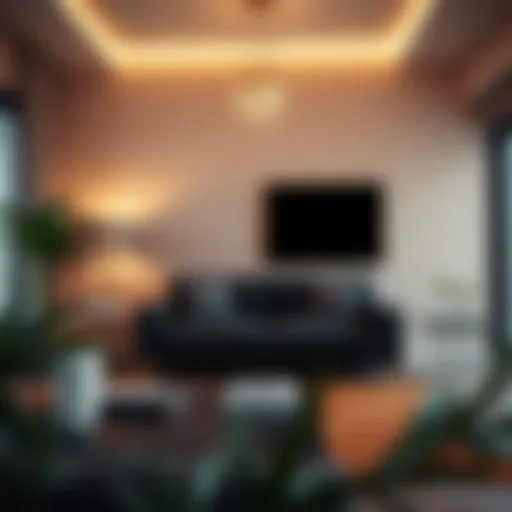 Sophisticated Living Space with Comfy Black Couch Elegant living room featuring a stylish black couch