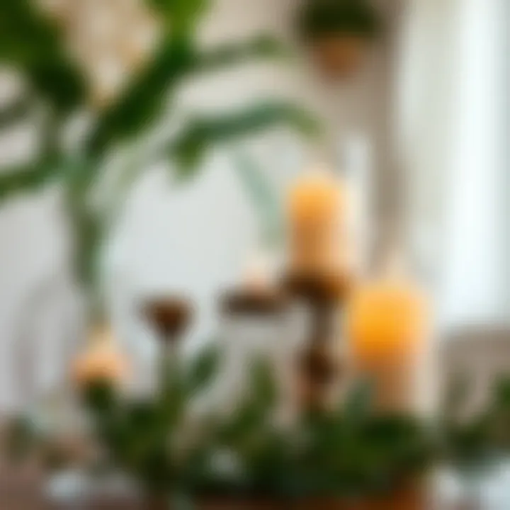 Cultural variations of candle holders in a decorative arrangement