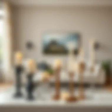 Diverse styles of candle holders displayed in a contemporary living room