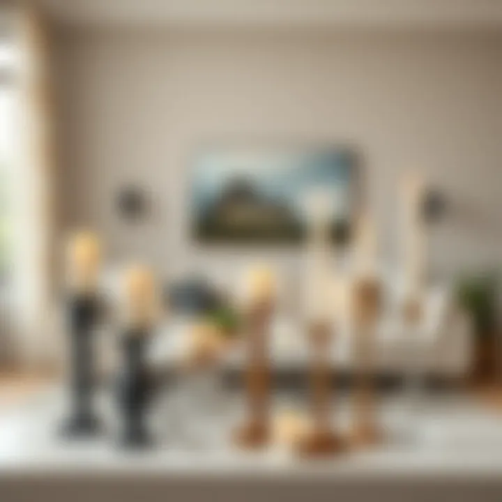 Diverse styles of candle holders displayed in a contemporary living room