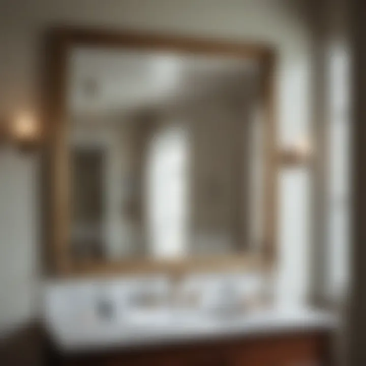 Vintage rectangular mirror reflecting a classic bathroom design