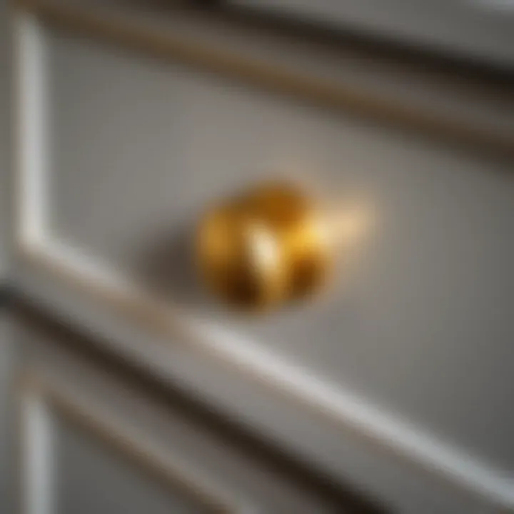 Close-up view of a gold drawer pull highlighting its finish