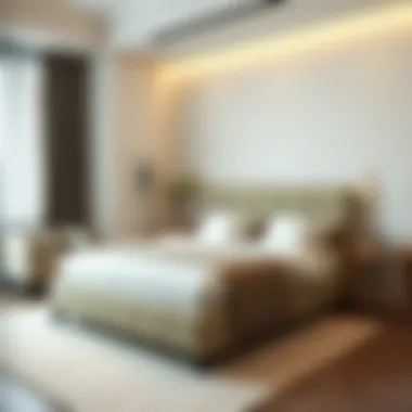 Double bed configuration options in various room layouts