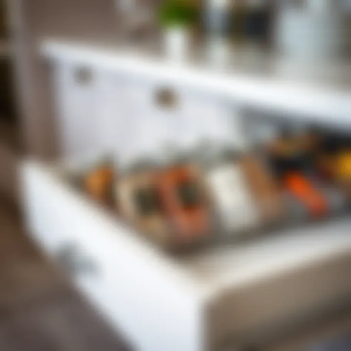 Modern drawer organizer for spices with labeled jars