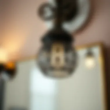 Close-up of a unique vanity light fixture showcasing intricate design