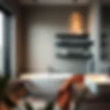 Elegant black floating shelves integrated into a modern bathroom setting