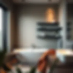 Elegant black floating shelves integrated into a modern bathroom setting