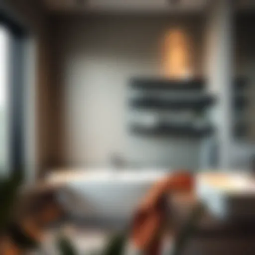 Elegant black floating shelves integrated into a modern bathroom setting