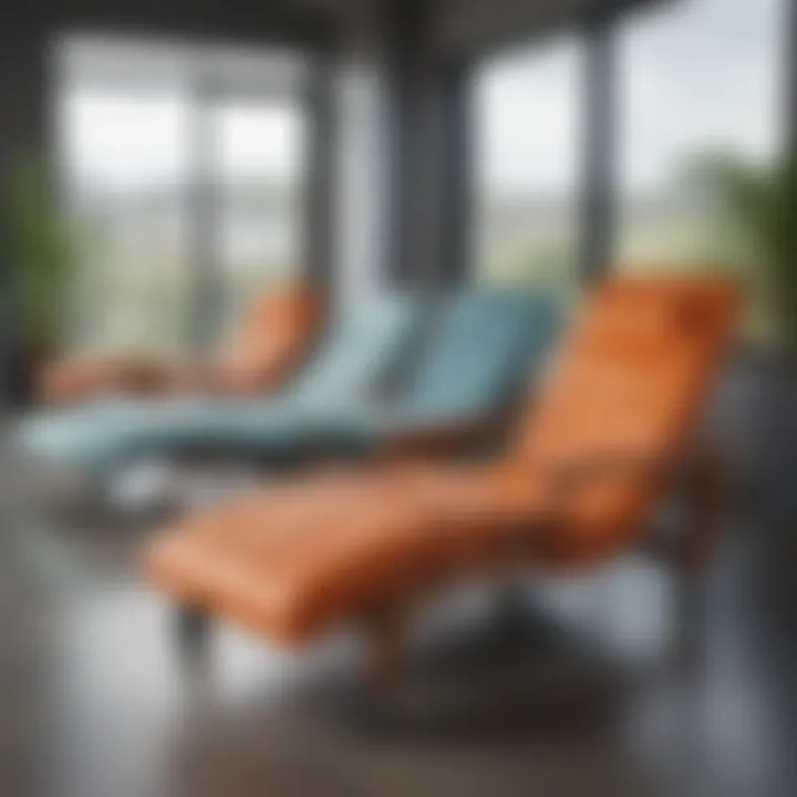 Diverse Styles and Materials of Chaise Lounge Chairs Variety of chaise lounge chairs with wheels in different materials and styles