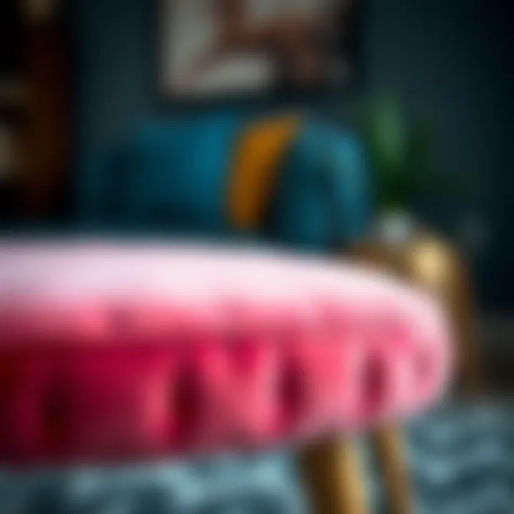 Close-up of a pink foot stool showcasing its texture and material
