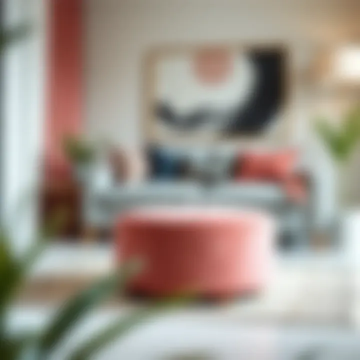 Elegant pink foot stool paired with modern furniture