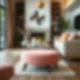 Stylish pink foot stool in a contemporary living room setting