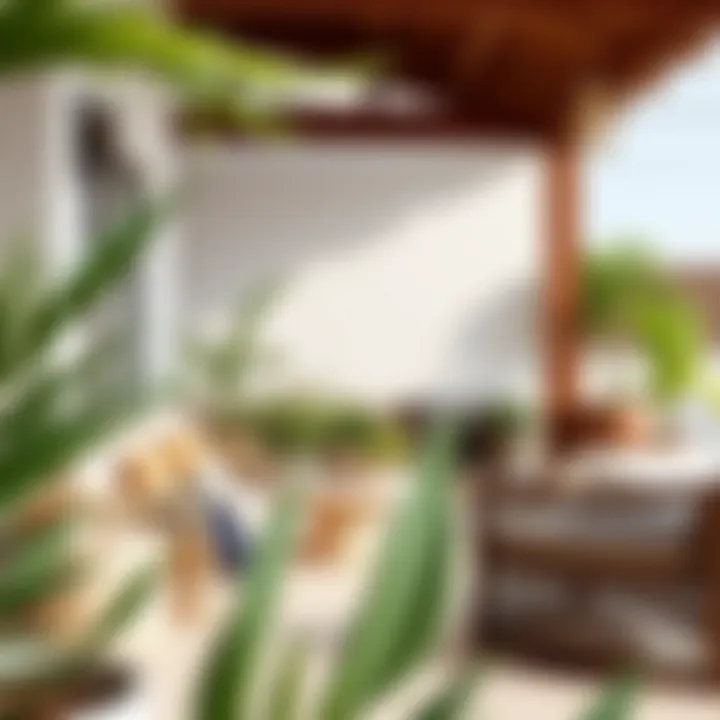 Chic Outdoor Seating with Water-Resistant Cushions Stylish outdoor seating area with water-resistant cushions