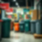 Recycling Bins Available in Retail Stores A variety of recycling bins in a retail setting
