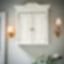 Elegant white farmhouse medicine cabinet with intricate details