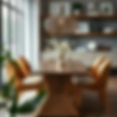 Stylish Integration of Wooden Elements in Modern Dining A modern dining table adorned with stylish wooden elements